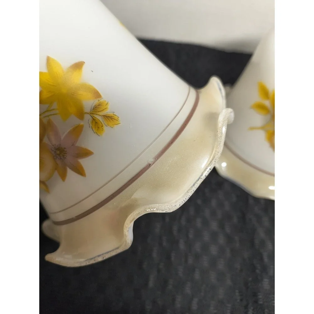 3 Chandelier Lustre Milk Glass‎ Replacement Lamp Shade Tan Brown Rose Floral